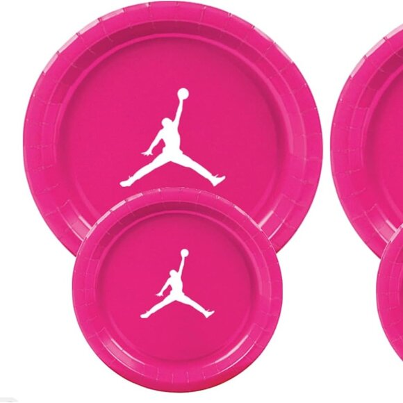 Custom shoe Girls Paper Party Plates Set, Hot Pink, 30 Count, Basketball Theme - Picture 1 of 4